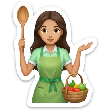 Brunette long hair lady with a light green handicraft apron sticker