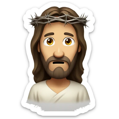 Scared Jesus, crown of thorns, big frown sticker