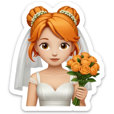 orange haired with bun bride with bouqet sticker