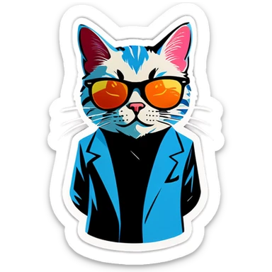 Cat with sunglasses an tattoos sticker