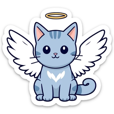 Blueish gray cat with angel wings sticker