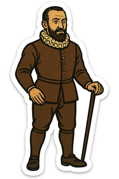 A full body picture of a calm looking Ambroise Pare the 1500s surgeon sticker