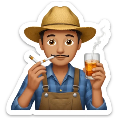 Farmer smoking a joint and holding a drink sticker