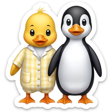 Yellow duck and penguin in pajamas sticker
