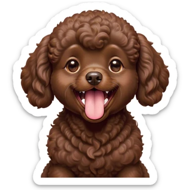 Cinematic Cute Yawning Chocolate Poodle Portrait Emoji, Head tilted slightly with a dramatic, wide-open yawn, displaying a soft, curly chocolate Fur with a refined texture, floppy ears slightly drooping, round brown eyes barely open in drowsy contentment, Simplified yet irresistibly adorable features, highly detailed, glowing with a soft, cozy glow, high shine, relaxed yet expressive, stylized with a touch of whimsy, bright and endearing, soft glowing outline, capturing the essence of a sleepy yet affectionate companion, so drowsy it feels like it could stretch right out of the screen and curl up for a nap! sticker