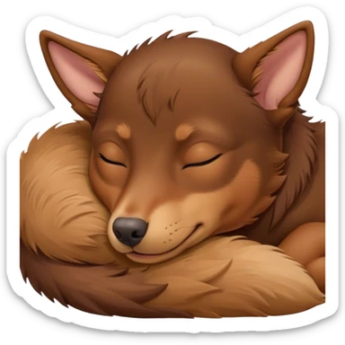 Meme-Worthy Cute Sleeping Brown and Tan Kelpie Portrait Emoji, Head resting peacefully with a contented smile, showcasing a delightfully agile build and a luxuriously soft brown and tan Fur, eyes shut in a serene nap, Simplified yet hilariously adorable features, highly detailed, glowing with a soft, drowsy light, high shine, relaxed and utterly lovable, stylized with an air of playful laziness, bright and heartwarming, soft glowing outline, capturing the essence of a comically sleepy herder, so meme-worthy it feels like it could instantly become the next viral sensation of adorable slumber! sticker