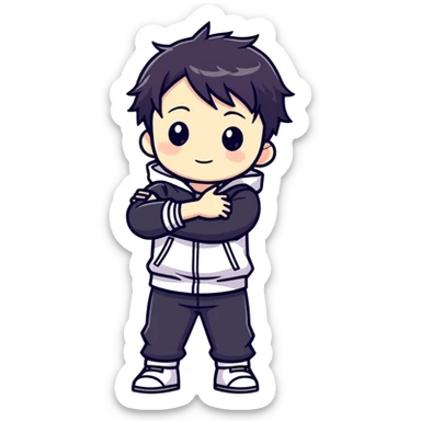 Alternative anime style chibi male character with dark aesthetic about to give a hug sticker