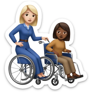 White woman in a wheelchair with brown man pushing her sticker