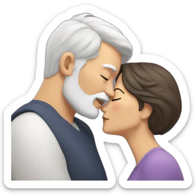 Man with gray hair and white beard kisses a woman with dark brown hair sticker