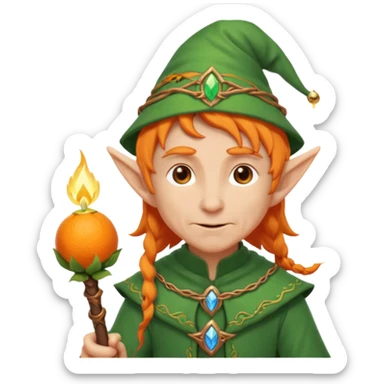Orange Haired Elf, old Mage elf with glowing orange staff sticker