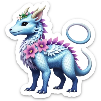 Shiny Glossy Pastel Light Divine Reptilian Draconian Furry Scaly Hairy Feathery Bovine Goated Feline Beautiful Floral Snowy Pretty Absol-Amaura-Suicune-Cobalion-fusion, full body sticker