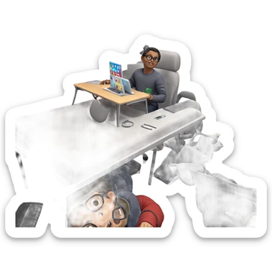 boy with glasses at computer sticker