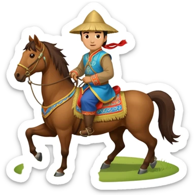 mongolian man on horse full body sticker