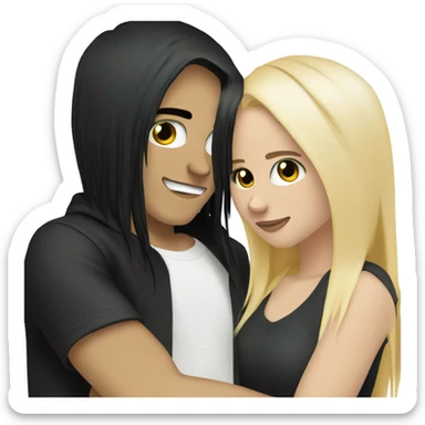 Emo couple hugging  guy with emo hair black lip rings hair and girl with blonde hair sticker