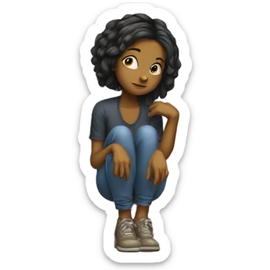 squatting girl by old tree sticker