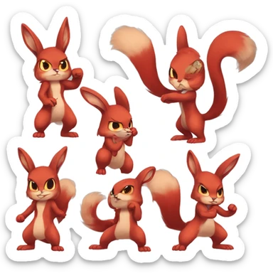 Anthro Sona Cool Angry Fakemon Full Body Red Rabbit Squirrel Chibi Cute  sticker