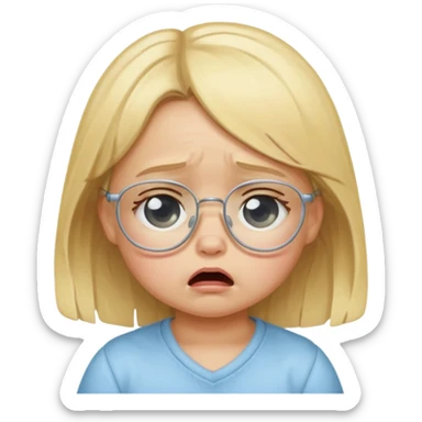 blond baby girl crying with glasses sticker