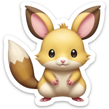 Cute chibi kawaii big-eyes adorable anime Dedenne-Pachirisu-Furret-Minccino-Pichu-fusion-hybrid-Pokémon-animal-creature, full body sticker