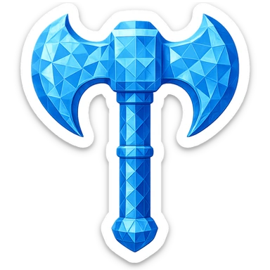 Transform the battleaxe into a diamond version, matching the color, faceted texture, and shine of the diamond chestplate reference. Keep the exact shape and proportions of the original battleaxe. Transparent background. sticker