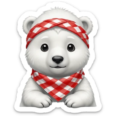 baby polar bear wearing a red and white checkered Neckerchief sticker