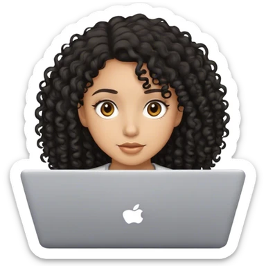 tan girl black curly hair using laptop sticker