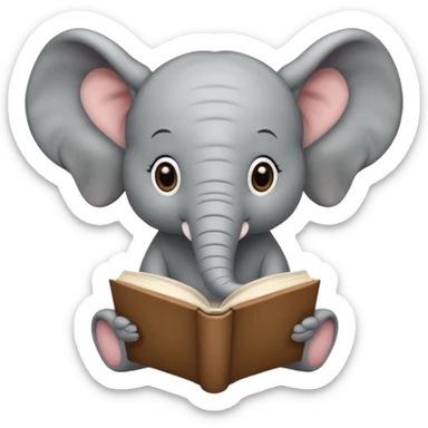 baby elephant with a book sticker