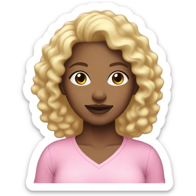 Black lightskin woman with blonde curly hair and a light pink shirt sticker