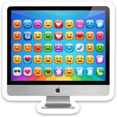 Emoji style iMac screen displaying app icons in grid sticker