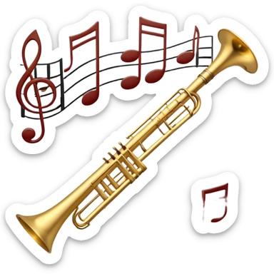 Create a sophisticated and elegant emoji that represents orchestration and arrangement. The design should feature a conductor’s baton, musical notes, and a symphonic score, symbolizing the process of arranging and orchestrating music. Incorporate instruments like a violin, trumpet, and piano keys subtly in the background, representing different sections of the orchestra. Use classical and refined colors such as gold, deep red, and black to evoke the grandeur and precision of orchestration. The background should be transparent. sticker