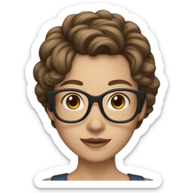 Girl with clear glasses, brown mid length hair, blue eyes sticker