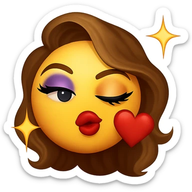 slay emoji, blowing a kiss with sparkles, glamorous look, no background sticker