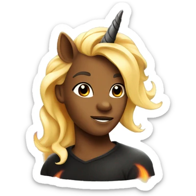 Black unicorn with flames and blonde hair sticker