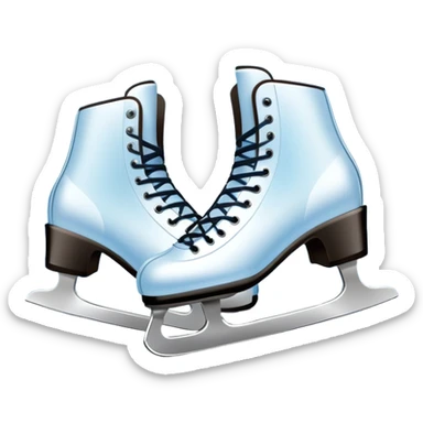 An icon showing a pair of elegant ice skates gliding across a smooth, frozen rink with snowflakes in the air. In the background, twinkling lights, winter trees, and cheering spectators create a festive atmosphere. Transparent background highlights the grace and charm of ice skating. sticker