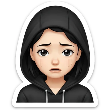 girl with black hair crying wearing a black hoodie sticker