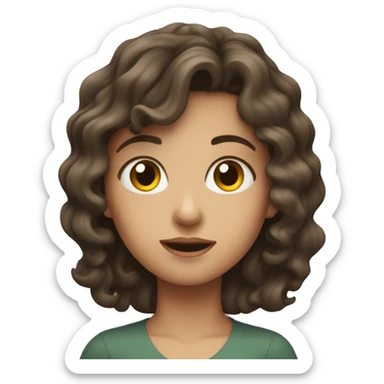 wavy haired brunette girl with fair skin shrugging sticker