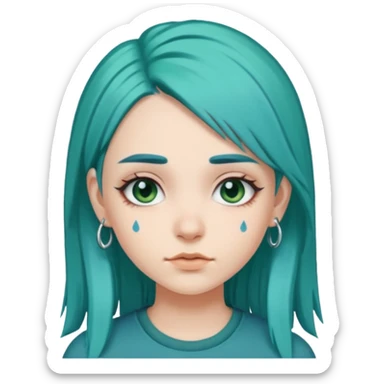 Girl with blueish green hair and eyebrow piercing  sticker