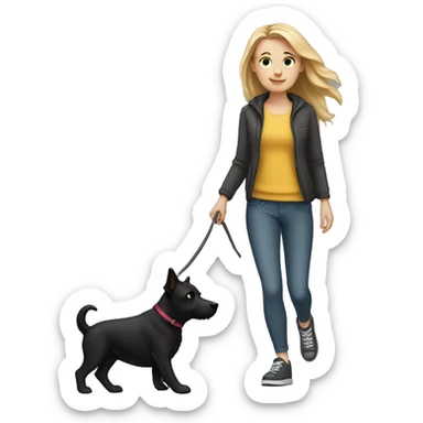 White Girl walk with a black dog sticker