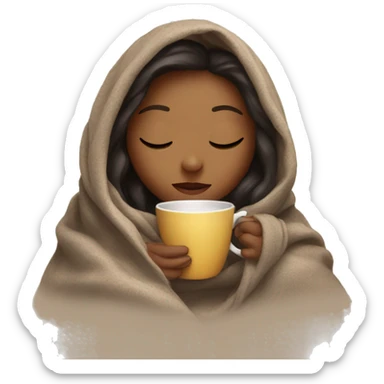 girl inside a blanket sipping coffee eyes closed sticker