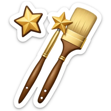 a painting brush with shiny stars sticker