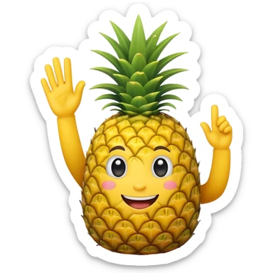 cartoon pineapple waving with one hand sticker
