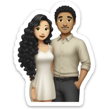 asian girl with black curly haired guy sticker