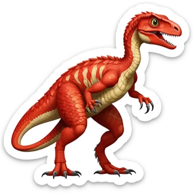 Red velociraptor with 2 legs 2 arms and 1 tail  sticker