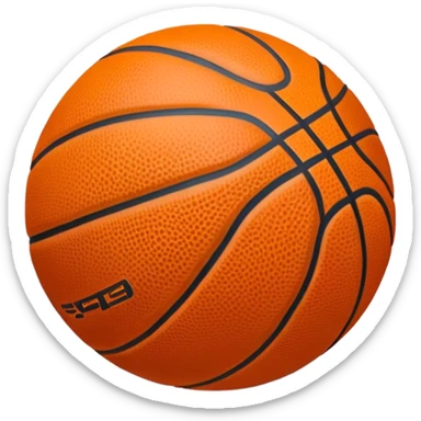 Cinematic Realistic image of a basketball rendered in vivid orange with a pebbled surface texture and crisp stitching details, set against a high-contrast backdrop that highlights its dynamic, sporty essence sticker