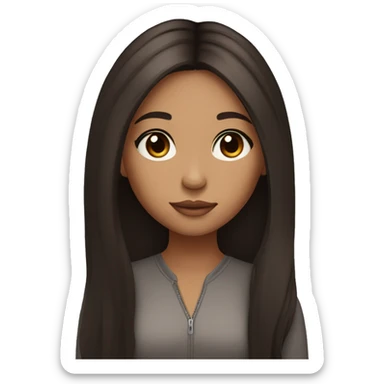 lightskin girl with long straight dark brown hair with middle part and lashes sticker