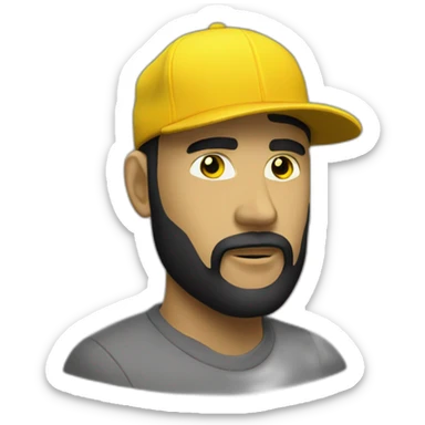 man face yellow small beard black black stl baseball hat sticker