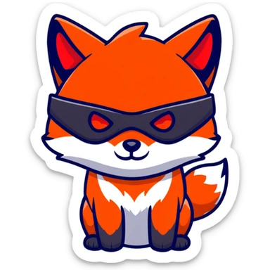 Fox with fiery red eyes, one eye covered with pirate blindfold sticker