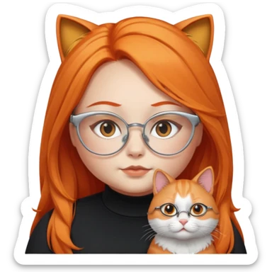 girl with chubby cheeks, very long orange hair, and silver cat-eye glasses. Black clothes sticker