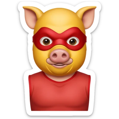 a pig hero with yellow mask and wearing shirt sticker