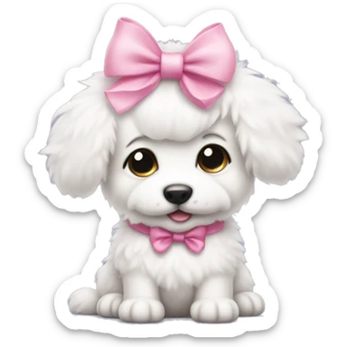 white fluffy puppy with pink bow on the head sticker
