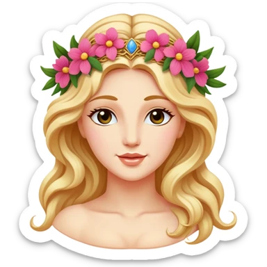 Greek goddess Aphrodite with flowers and a wink sticker